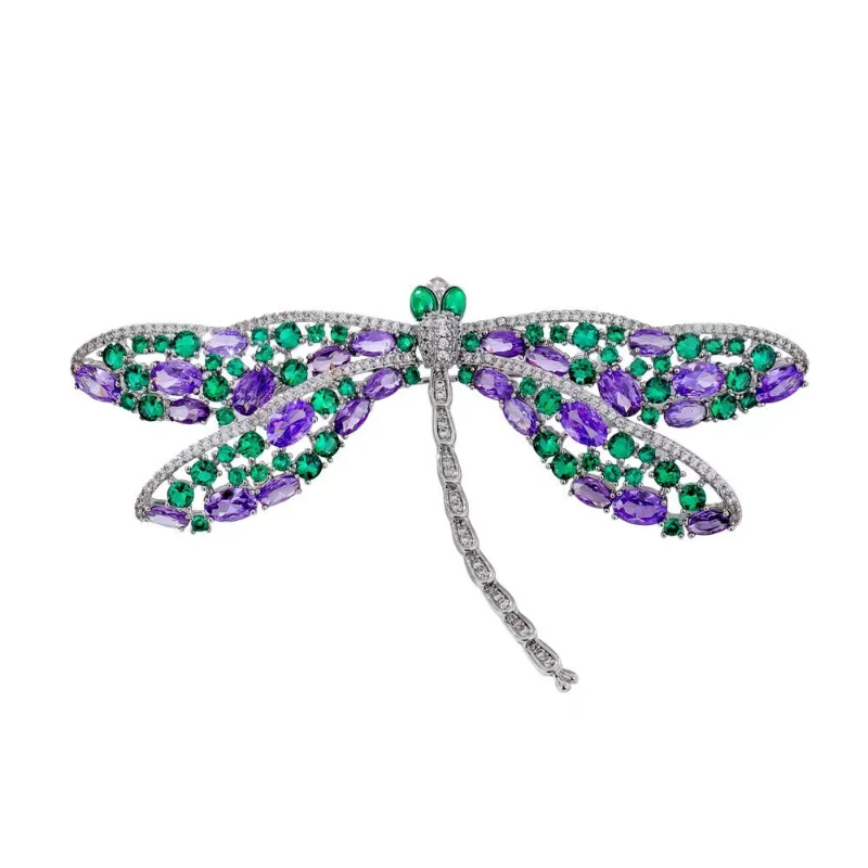 

Luxury Atmospheric Dragonfly Brooch Women's Premium Green Crystal Pin Exquisite