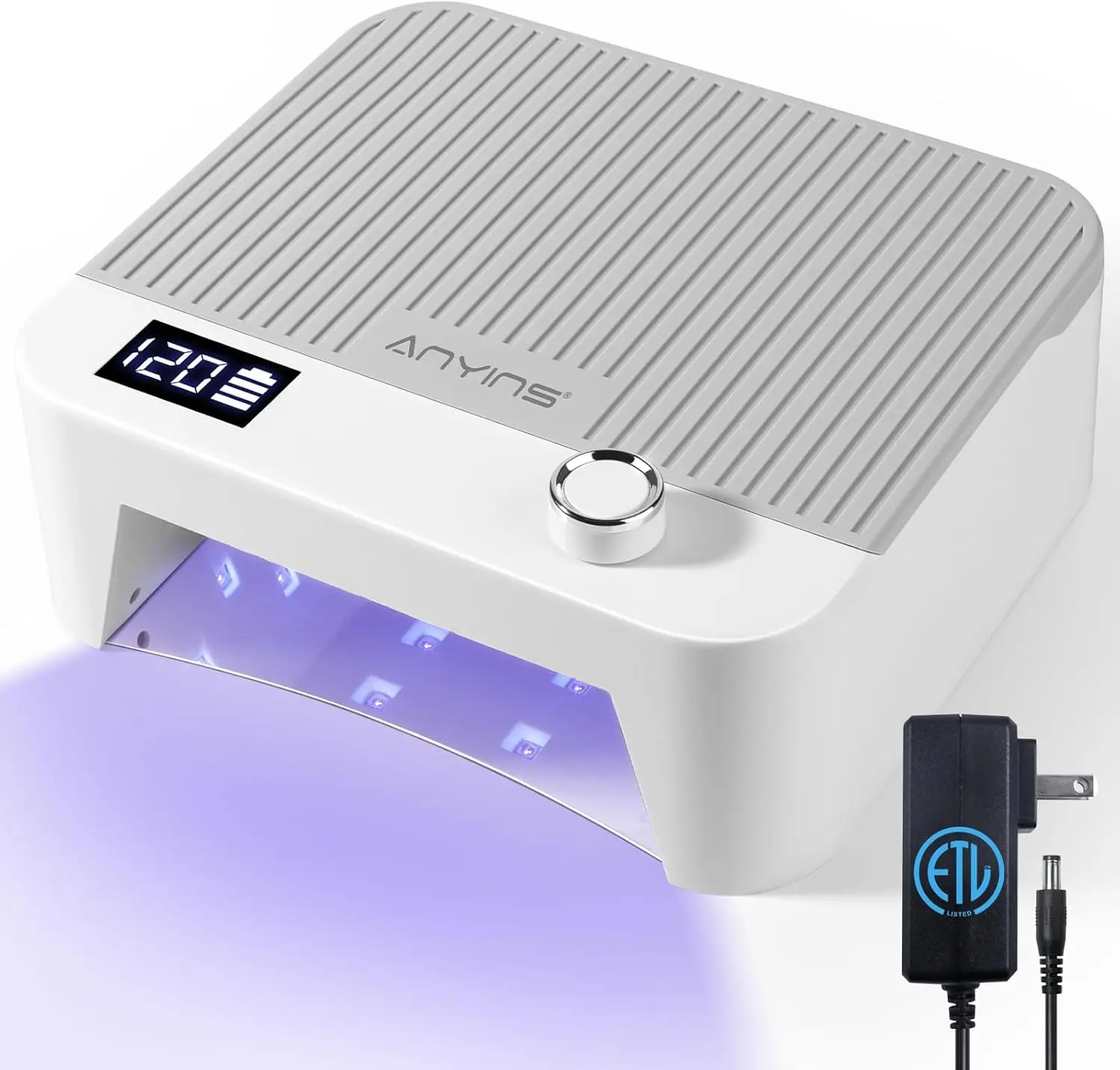 UV LED ネイルランプ 120W、ノブ付き高速硬化ジェルネイルドライヤー、コードレス、グレー