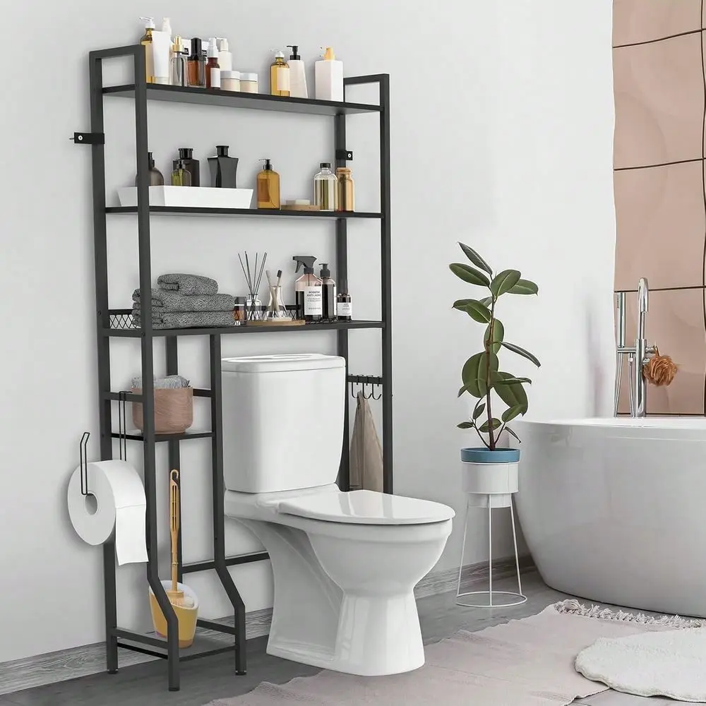 

The Toilet Storage With 5Tier Shelf, Black Over The Toilet Storage Rack, Toilet Stands Above Toilet Storage, Freestanding Above