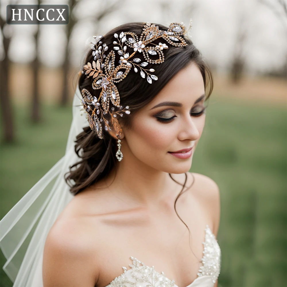 HNCCX Women Alloy Flower Ornaments Bridal Rhinestone Headband Wedding Hair Accessories Girls Headwear For Bridal Tiara CP305