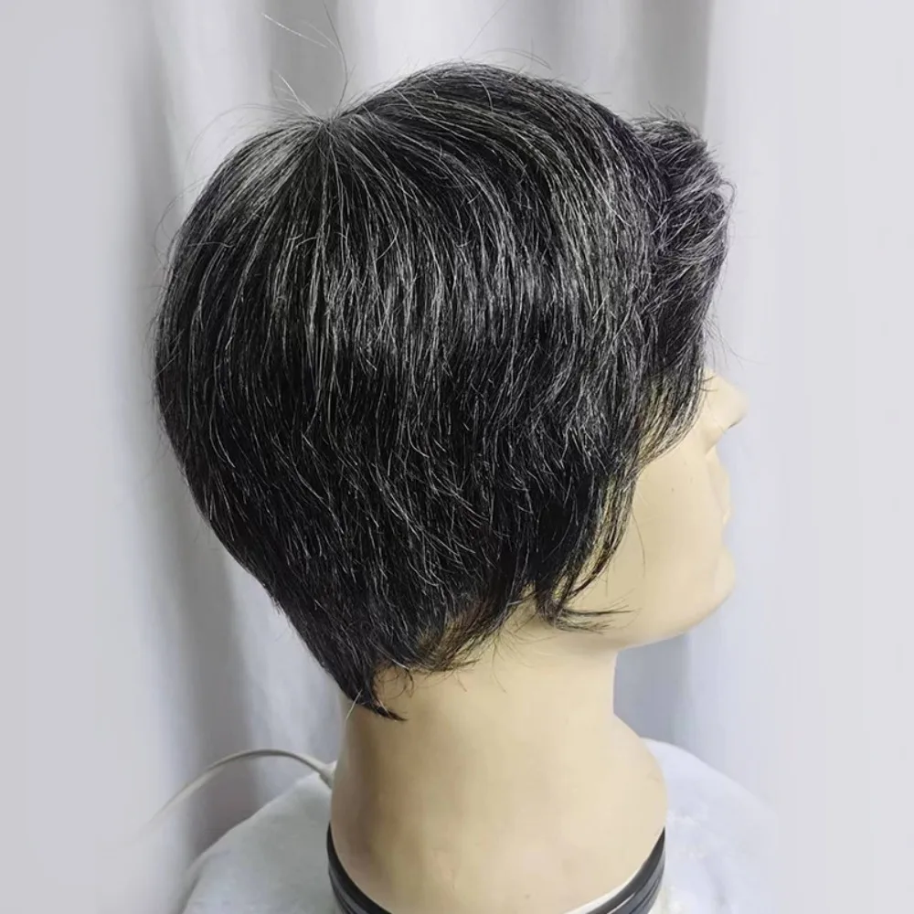 كامل الشعر الحقيقي الرجال زهرة بيضاء شعر مستعار غطاء رأس المألوف في منتصف العمر وكبار السن أبي إبرة طبيعية رئيس الغزل غطاء للشعر