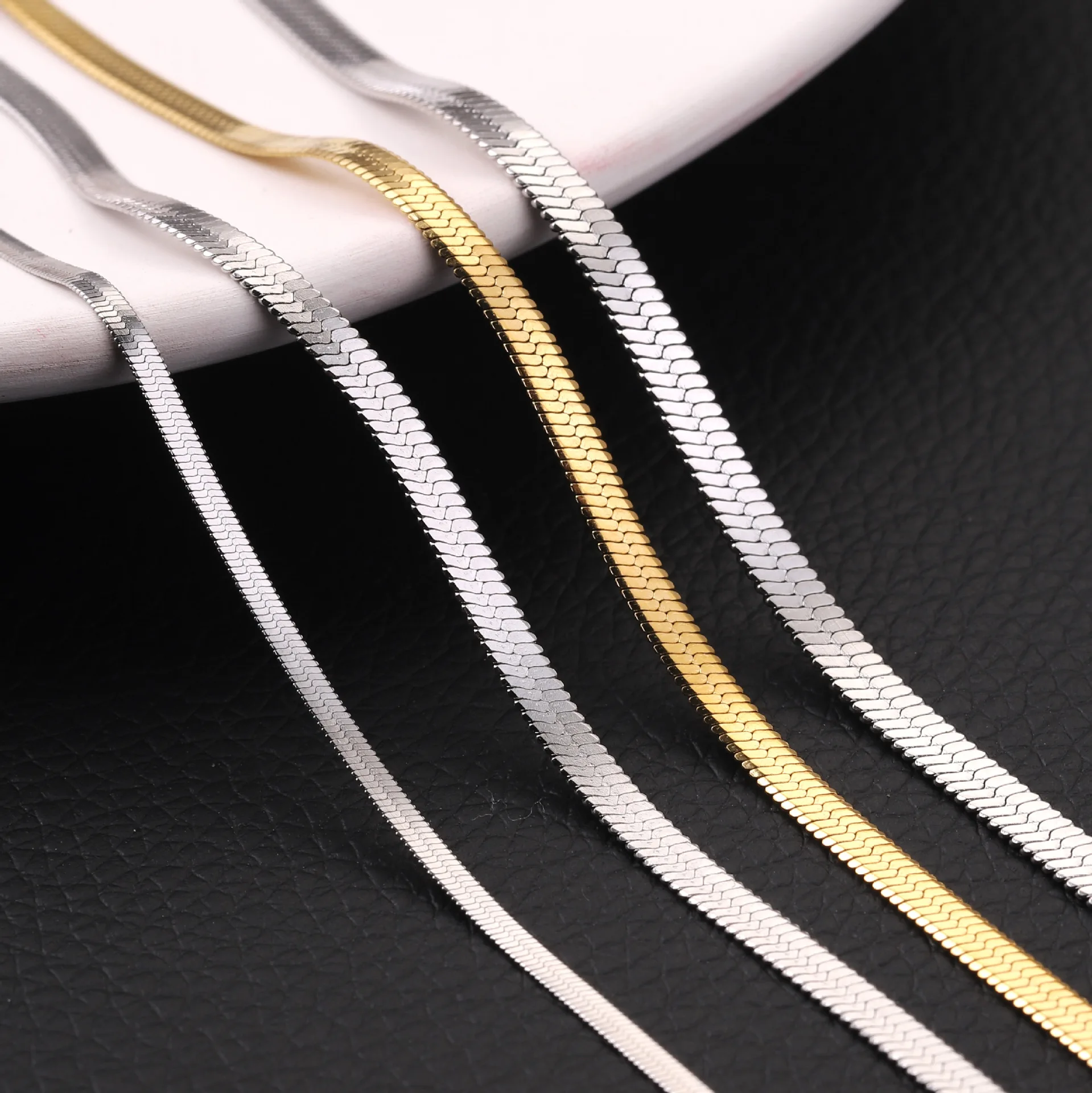 Stainless Steel Gold Color Flat Snake Chain Fashion Women Models High Quality Jewelry