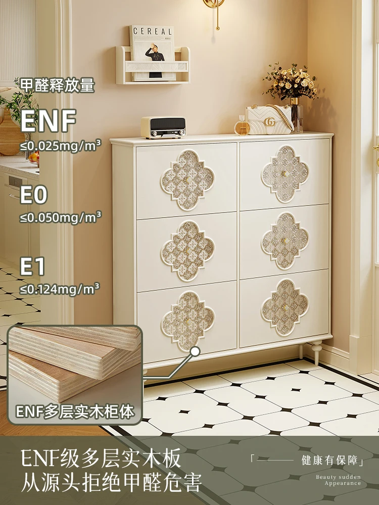 Small apartment shoe  French ultra-thin tipping bucket solid wood 2025 new home door narrow entry extremely thin shoe rack