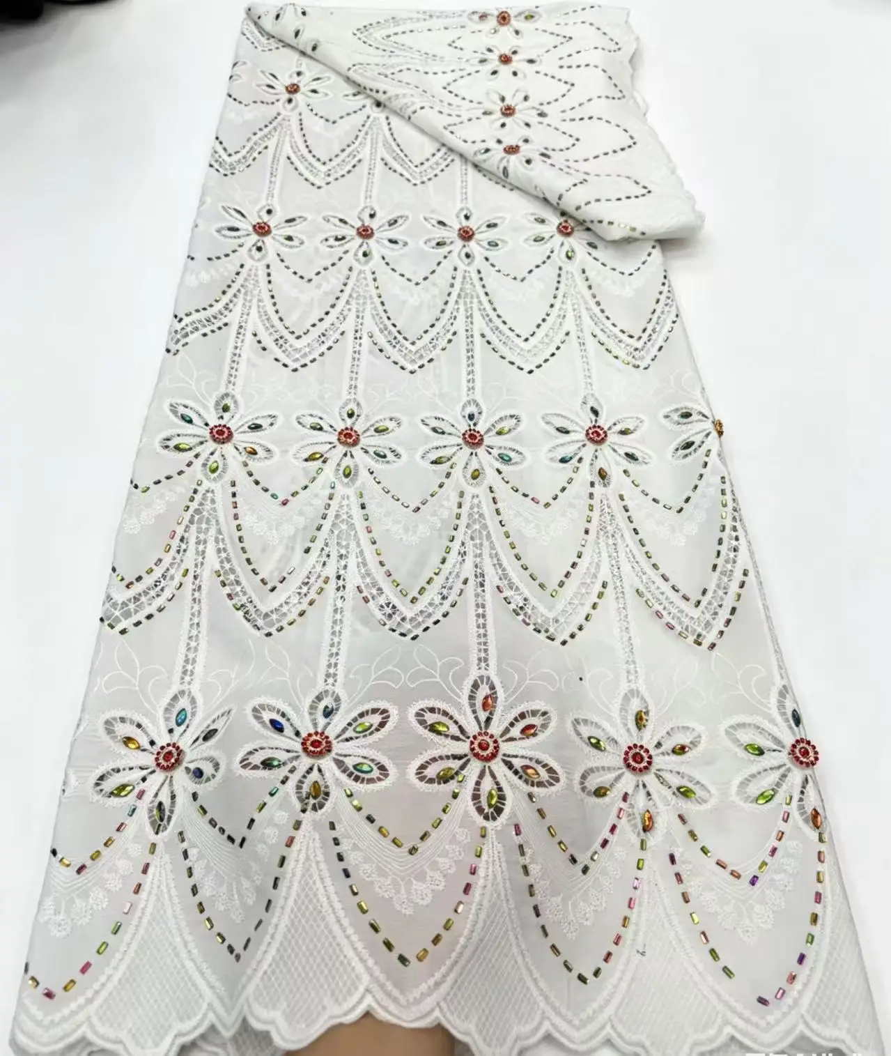 

New African Guipure Cord Lace Cotton Embroidered Traditional Inspired Women's Garment Water Soluble Fabric for Occasional Wear