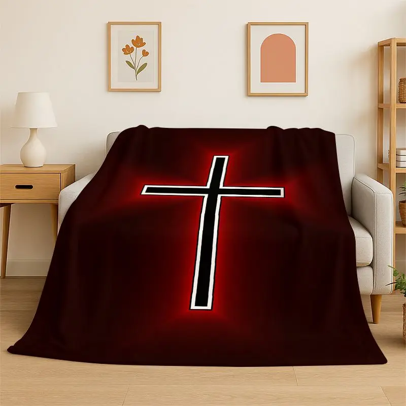 Classic Cross Bible Christian Faith Retro Flannel Blanket Soft Throw Blanket for Bedroom Living Room Bed Picnic Nap Cover Gift