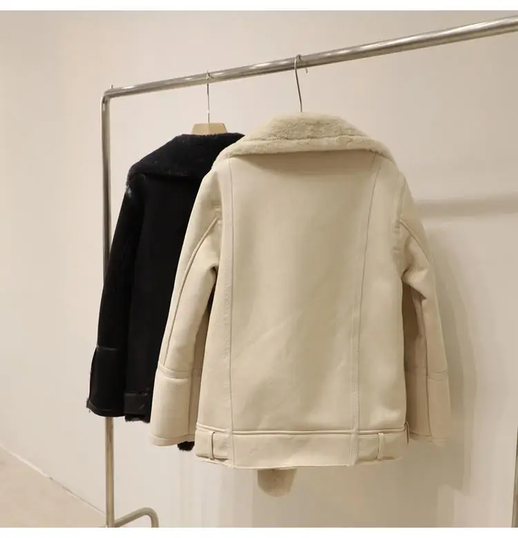 

Women's Thiened Fce Lined eepskin Cotton Jaet Loose Fit Zipper Closure Long Sve Winter Coat Warm And Sli