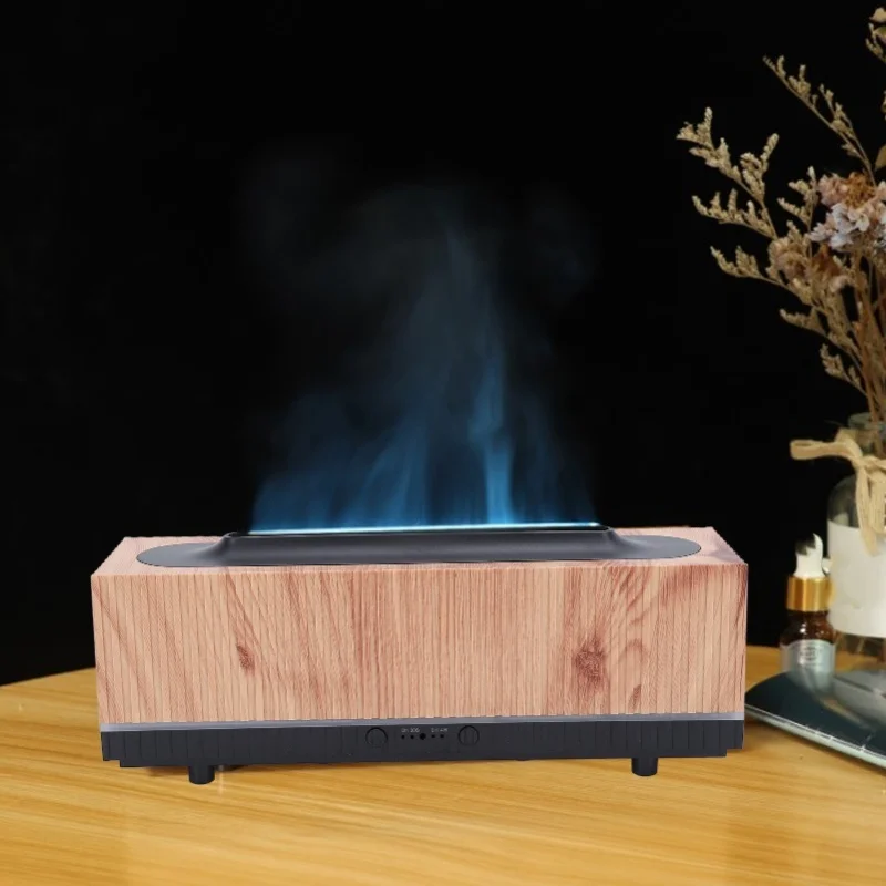 Nano Atomizing Flame Aroma Diffuser 200ml Woodgrain Humidifier For Bedroom Home Office Night Light