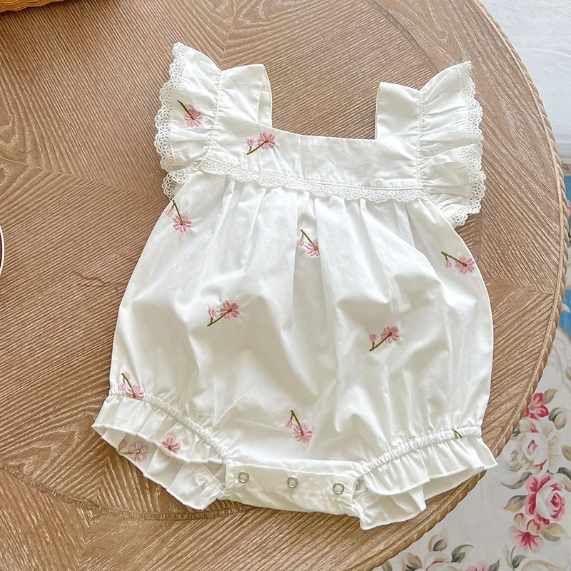 New Summer Flower Romper Baby Girl Clothing Toddler Baby Girls Jumpsuit Flying Sleeve Cotton Embroidery Newborn Baby Girl Romper