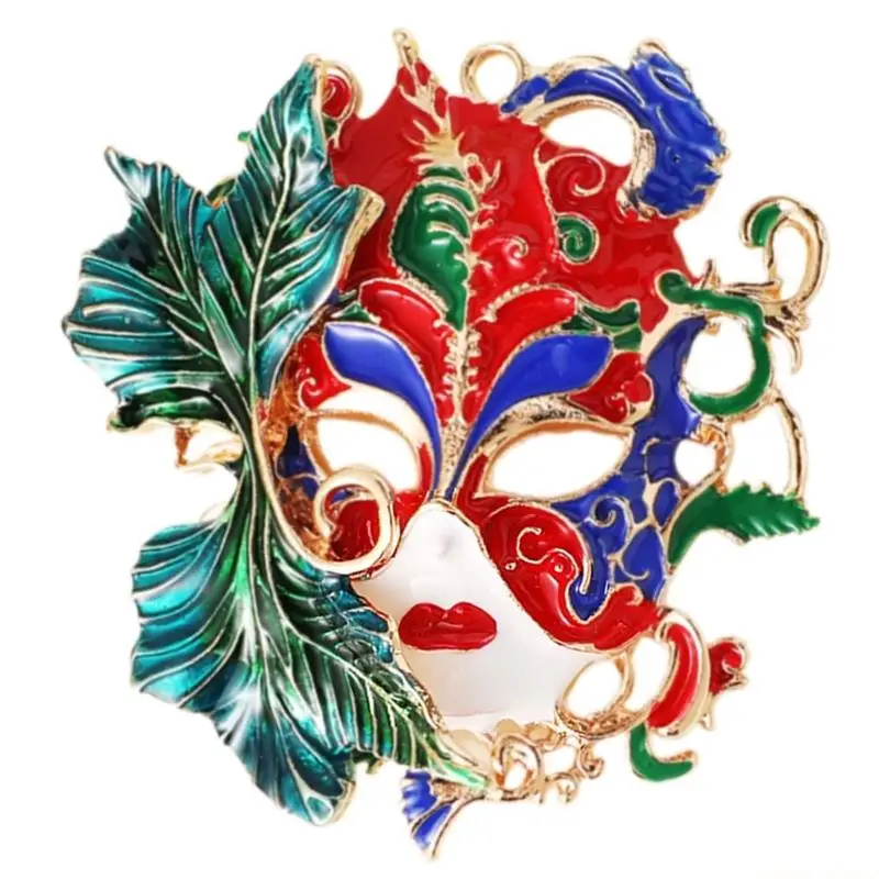 31BF Cultural Heritages Inspired Mask Brooch Zinc Alloy Intricate Relief Jewelry Gift Item