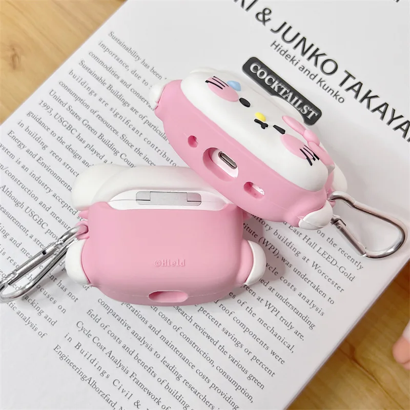 Casing AirPods Pro2 Airpod Pro 1 2 3 Bluetooth, casing penutup pelindung Earphone kotak pengisi daya, casing kucing terbalik lucu 3D