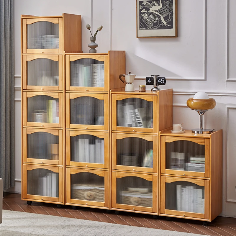 

Solid wood dust-proof glass door bookcase vertical cabinet narrow cabinet with