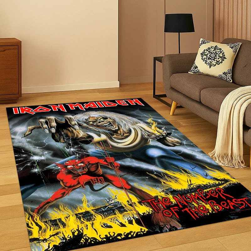 3D I-Iron Maiden Metal Band Carpet Rug for Bedroom Living Room Sofa Playroom Doormat Home Decor,Kid Game Area Rug Non-slip gift