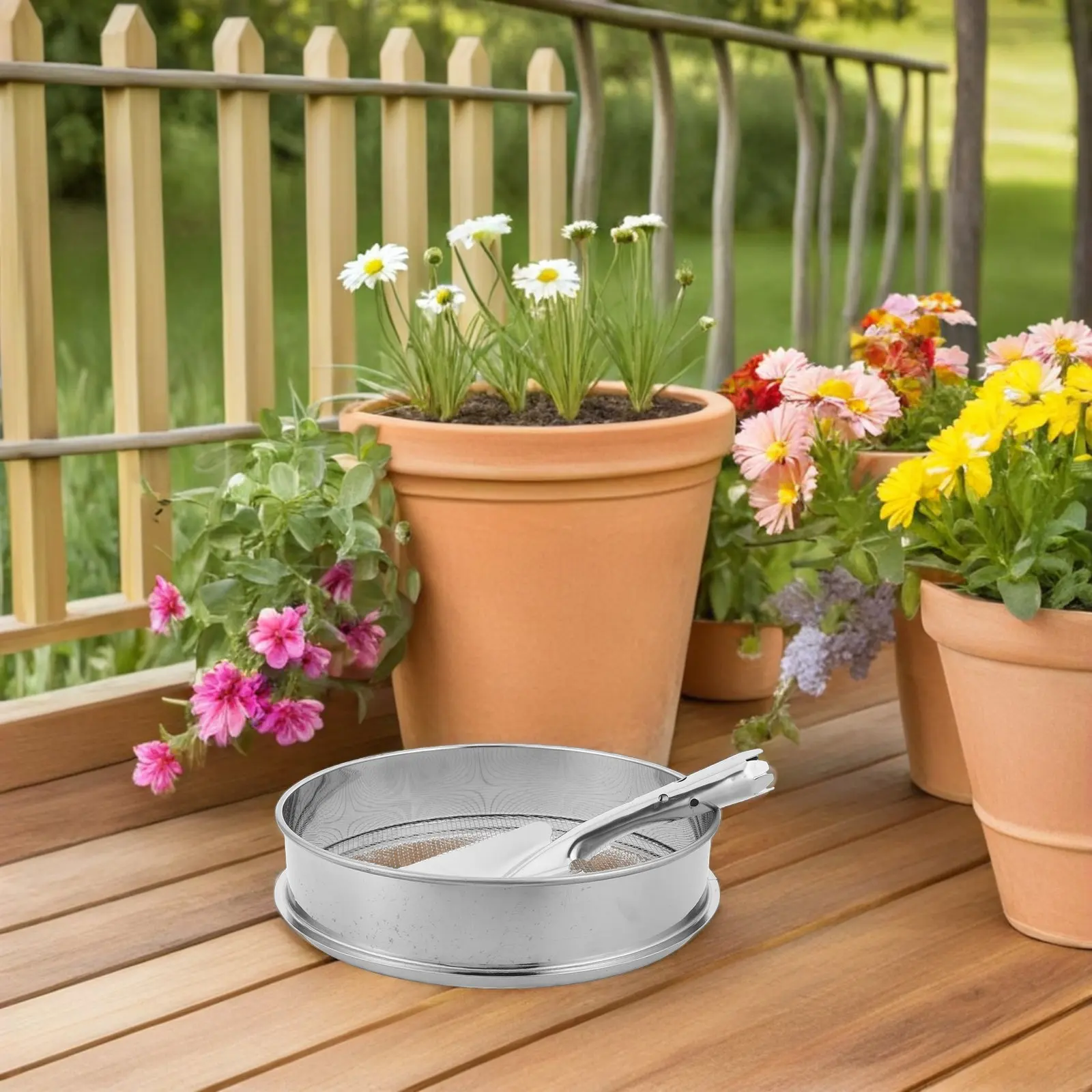 1Set Stainless Steel Soil Sieve Garden Large Mesh Round Sifting Pan Compost Rock Dirt Sand Sifter Garden Sieve Round