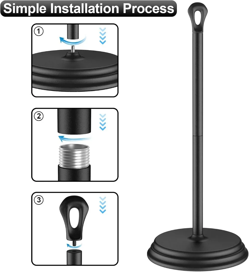 Free Standing Toilet Paper Holder with Storage, Rustproof Metal Tissue Roll Stand for Bathroom, Space Saving, Easy Setup, Black view 5