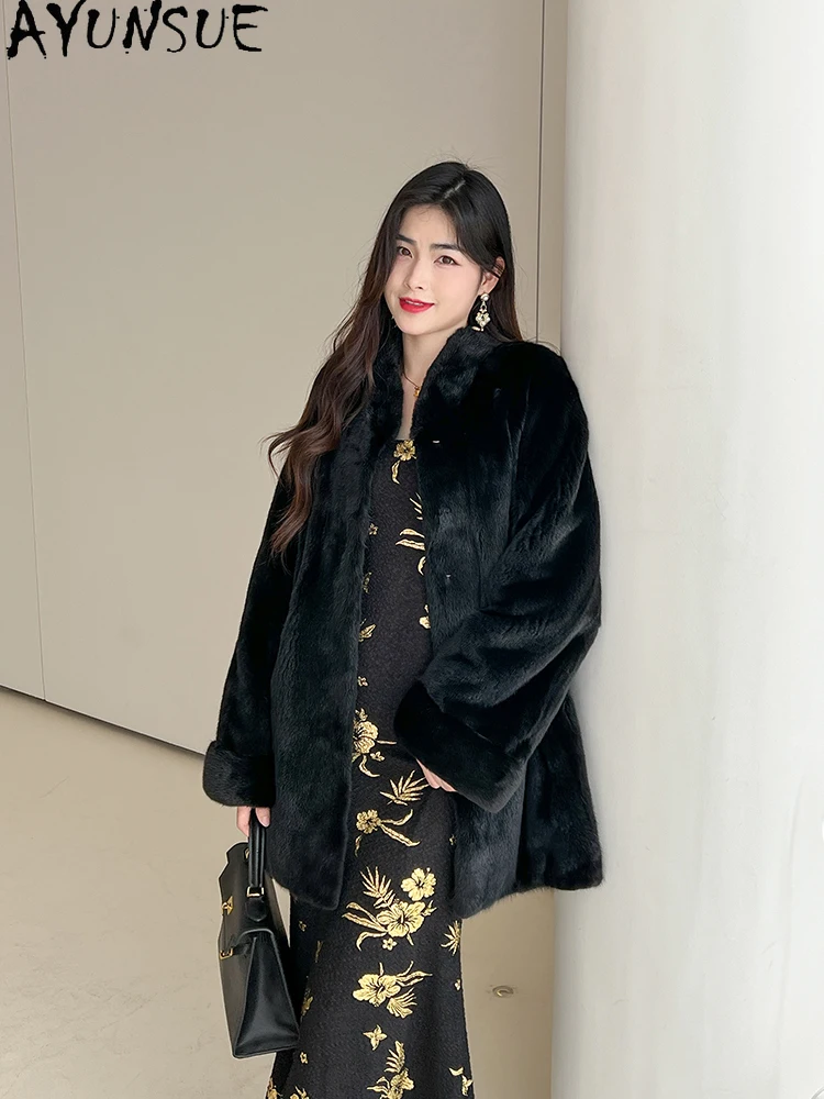AYUNSUE Luxe Fluwelen Nertsenbont Jas Vrouw Natuurlijke Hele Nertsen Winterjas voor Vrouw Kleding Hoge Kwaliteit 2025 Mohamed С Byd