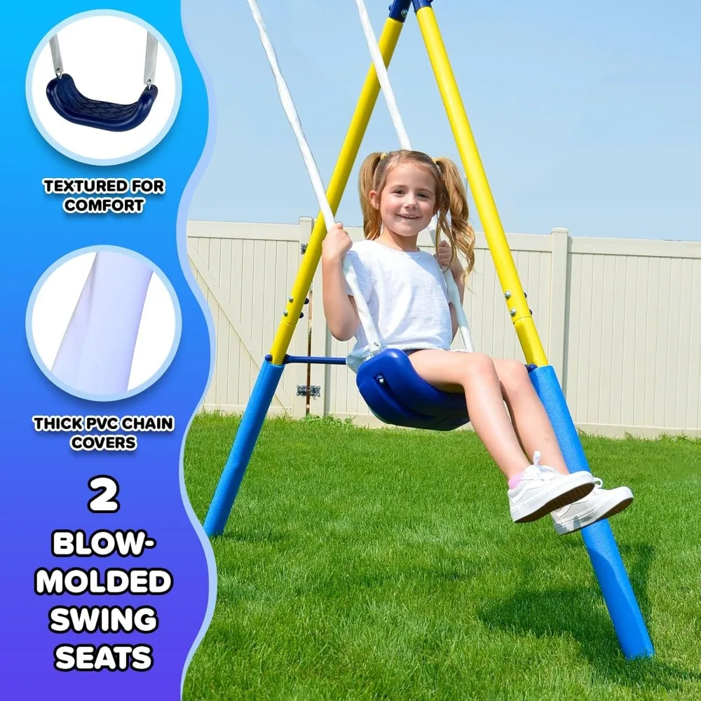 Premier balançoire en métal avec toboggan pour 4 enfants, bleu et jaune