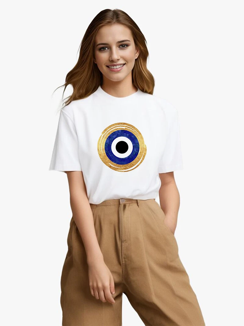 Fashion Blue Evil Eye Graphic T Shirts Harajuku Streetwear Short Sleeve Clothing women's Tops