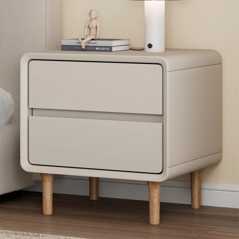 طاولة بجانب السرير مصنوعة من الخشب الصلب المطلي لغرفة النوم وخزانة تخزين صغيرة بجانب السرير #1