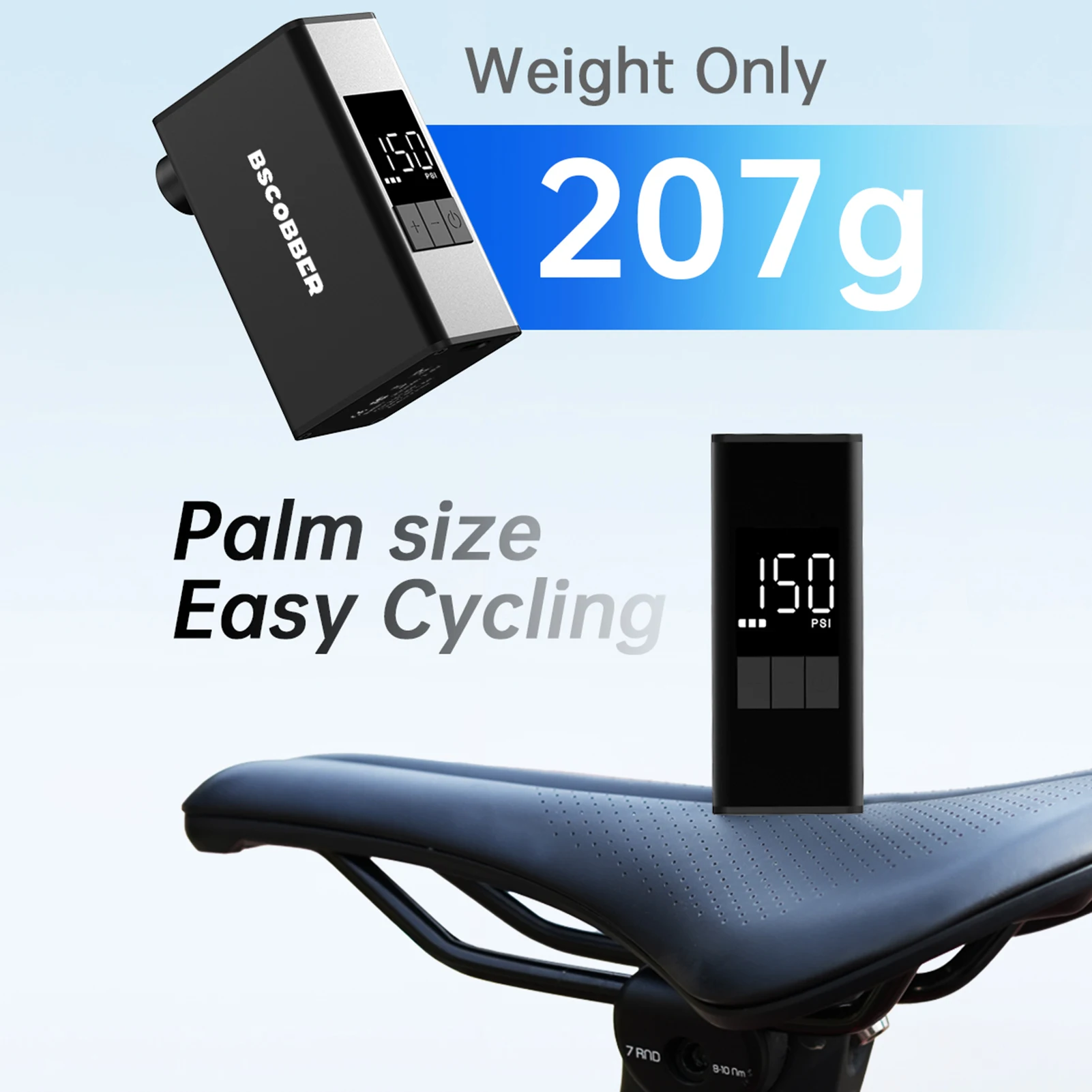 2025 New Bike Electric Air Pump 150PSI Portable Bicycle Tire Pump with Digital Pressure Gauge