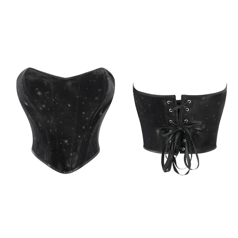 

Women Sleeveless Off Shoulder Corsets Crop Tops Vest Vintage Black Lace-up Body Shaper Korsett Corset Gothic Overbust Lingerie