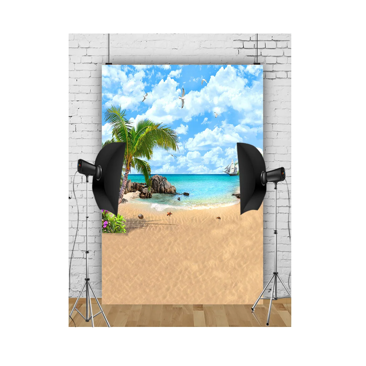 Tropical Beach Blue Sky Cloud Sunshine Photography Background Summer Vacation Scenery Birthday Party Photo Backdrops WP22