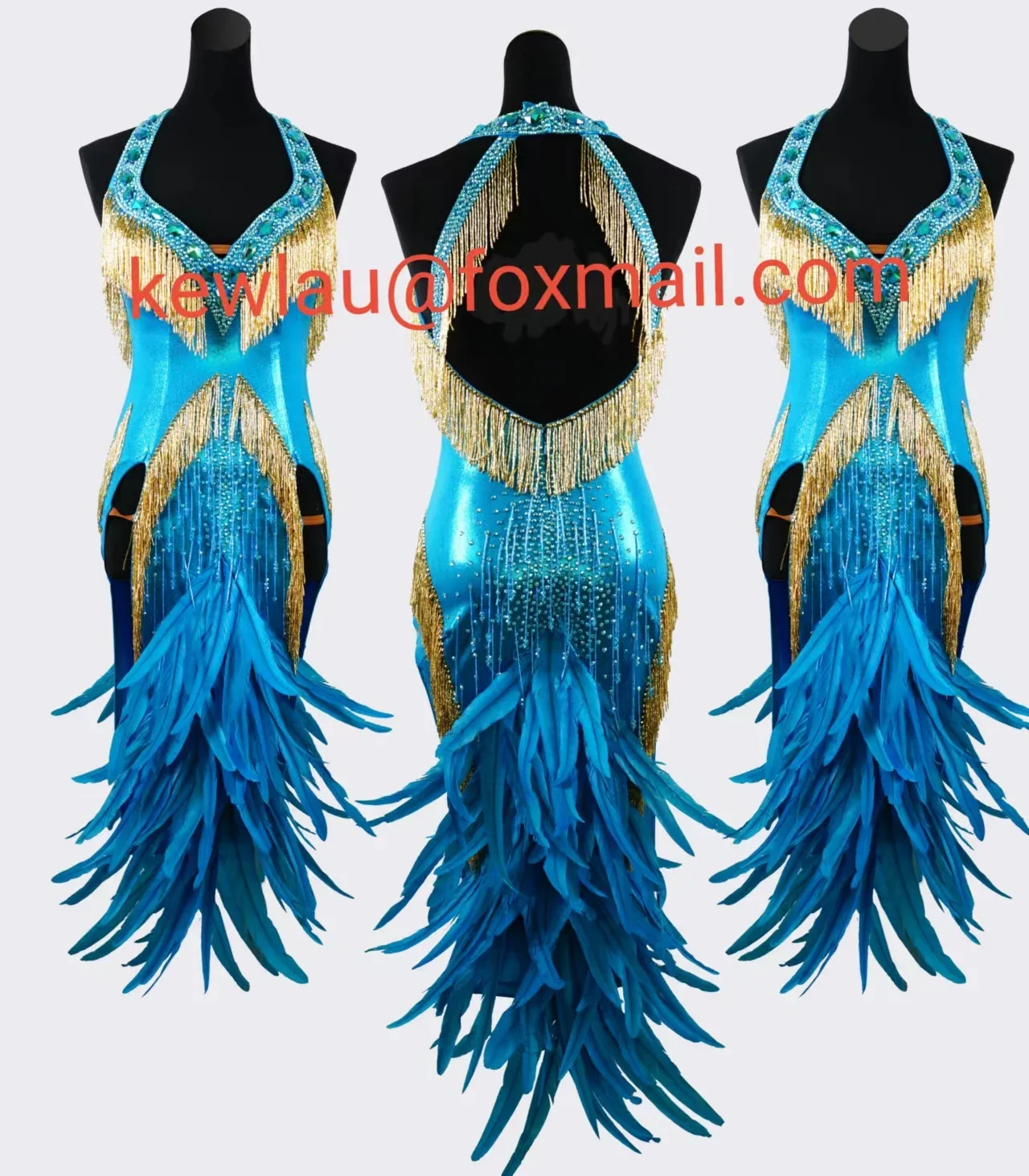 

New luxury customized Feather Customized Latin Dance Dress Competition Party Costume For Girls or Women Fast Free Shipping