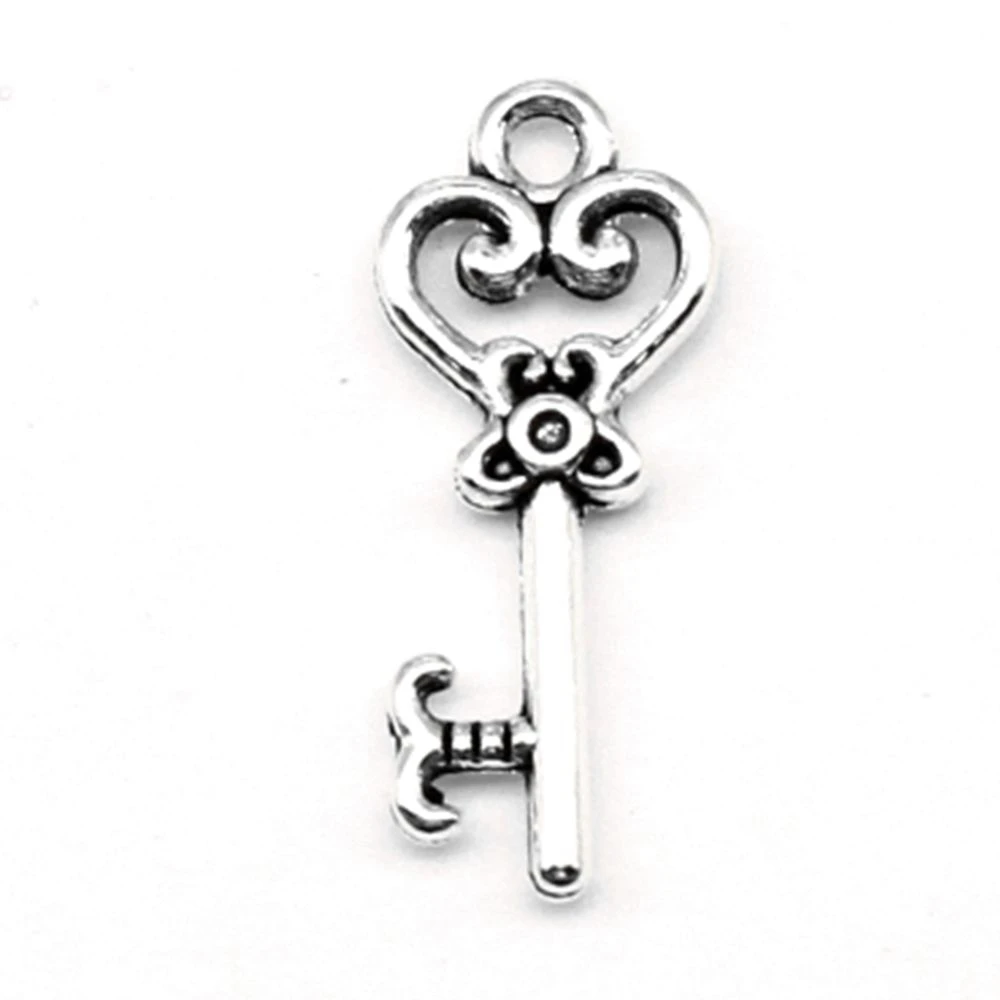 20pcs 9x20mm Keys Charms Couple Pendants Hobbies And Crafts Materials For Jewelry Antique Silver Color