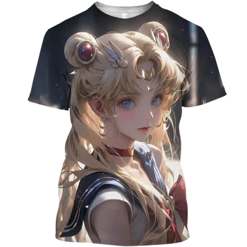 2024 Nieuwe Sailor Moon Anime 3D Gedrukt T-shirt Zomer Fashion Casual Leuke Gir T-shirts Harajuku O-hals Kind Unisex Heren kleding