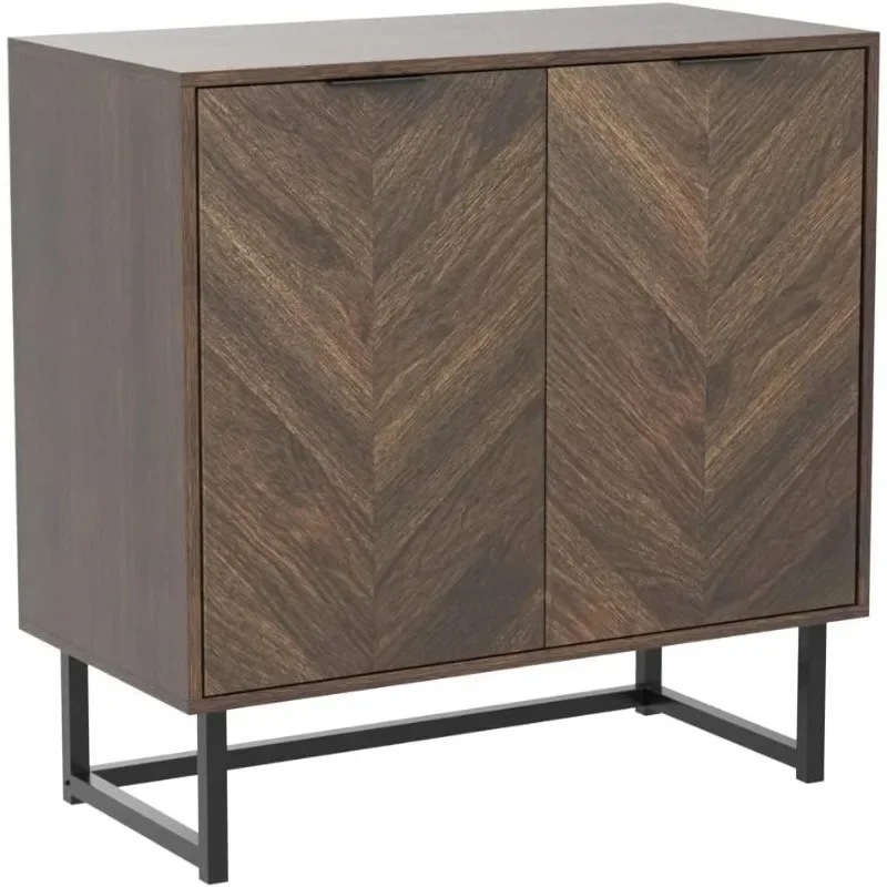 

Enloe Modern Sideboard Buffet, 32 inch Storage Accent Cabinet with Doors in a Rustic Finish and Matte Metal Base