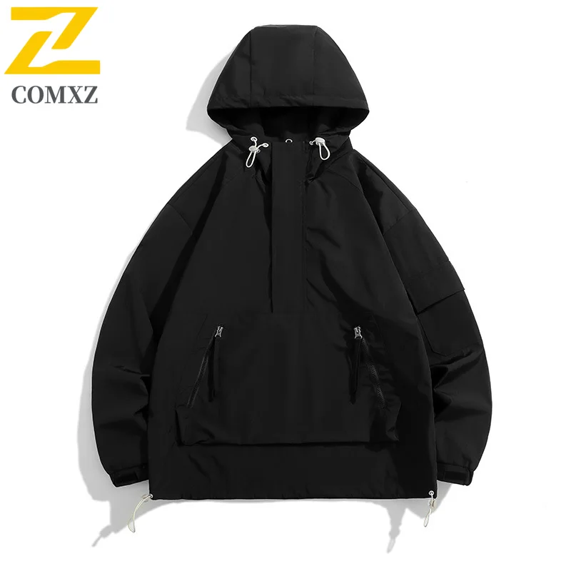 

Men's Casual Jacket Spring and Autumn Trendy Versatile Breathable Loose Hooded Pullover Jacket Outdoor Camping and Hiking Jacket