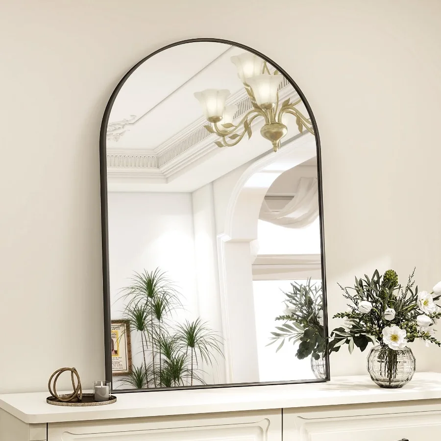 

24"x38" Arched Wall Mounted Bathroom Mirror Arched Vanity Mirror Black