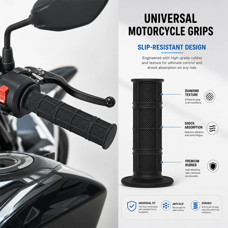 1 Pair Motorcycle Non-slip Rubber Handlebar Grips 22mm Universal For Honda Suzuki Ducati Benelli Motorbike Mod Accessories
