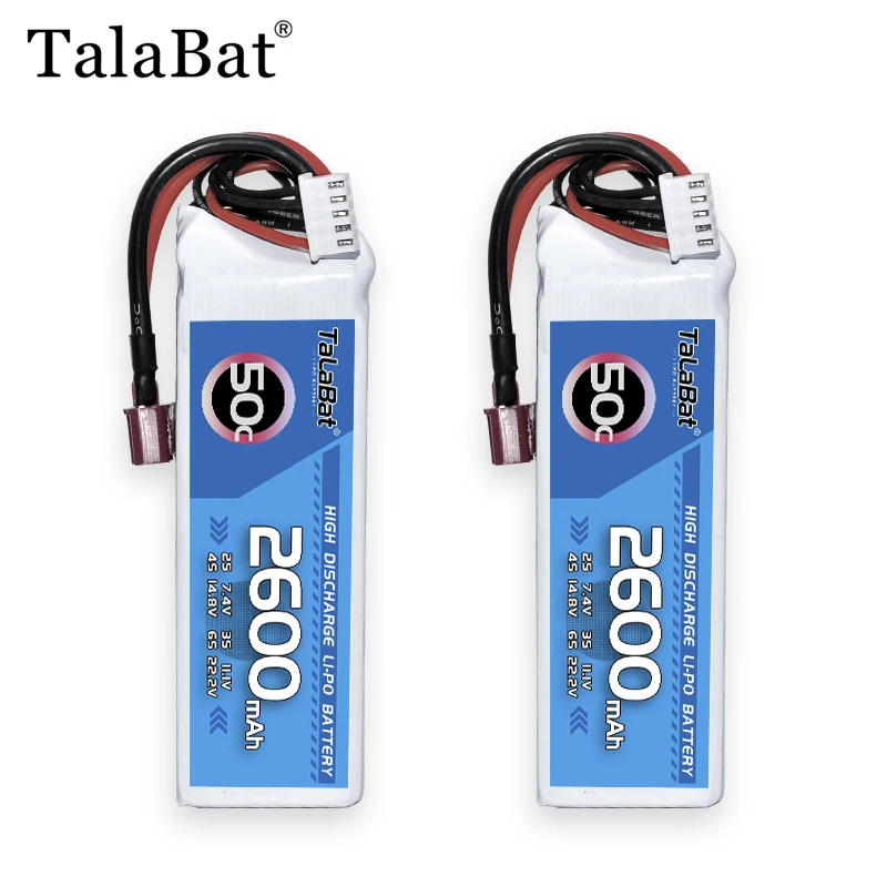 TalaBat 50C 2600mAh 14.8V Rechargeable Drones Lipo Battery For RC Helicopter Quadcopter FPV Racing Drone Parts With T XT60 Plug
