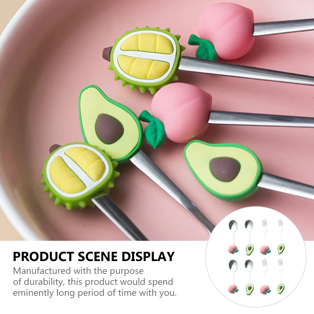 

2Sets Stainless Steel Fruit Shaped Fork Spoon Set Creative Design Lightweight Eating Accessories Spoon and Fork Set
