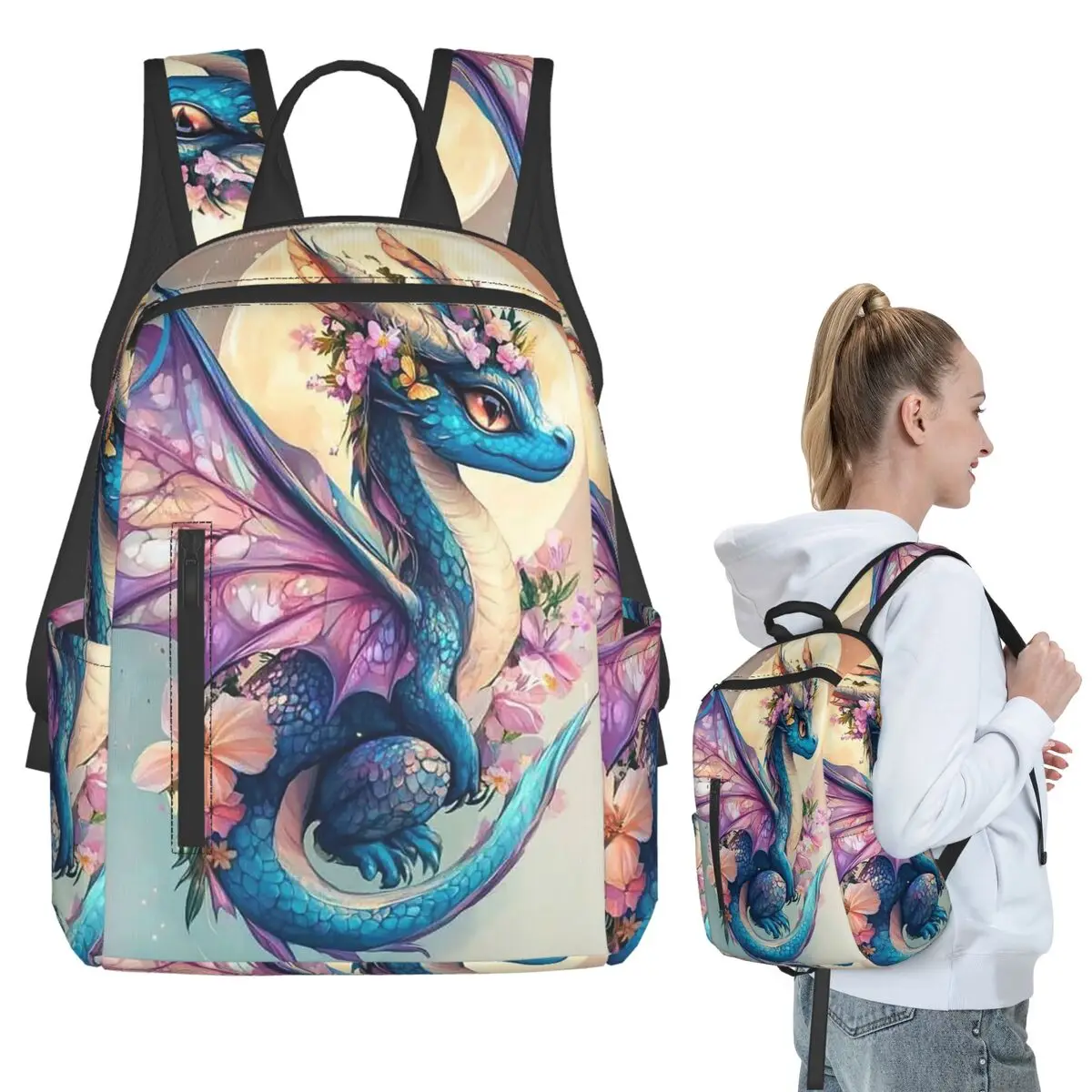 

Colorful Little Dragons Flowers Backpack Student BookBag Children School Bag Computer Shoulder Bags Boys Girls