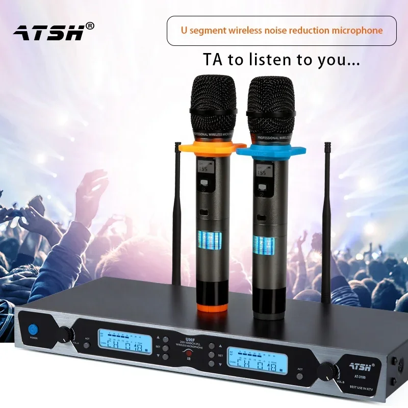 AT-3100 Manufacturers stage ktv dynamic wireless microphone square audio U segment professional handheld wireless microphone