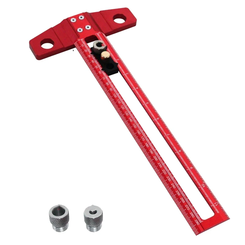 T61C_Woodworking 2-in-1 Drilling Positioning Scoring Ruler Scriber 30cm