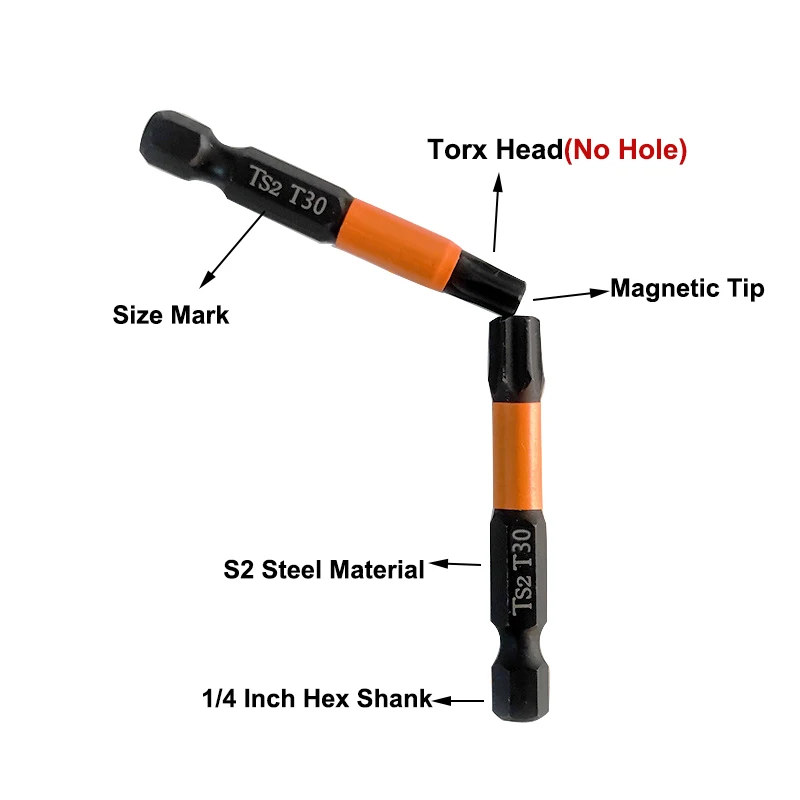 8 buah Set mata obeng Torx magnetik 50mm, Set Obeng mata obeng Torx magnetik 1/4 inci batang Hex T20 T25 T30 T40