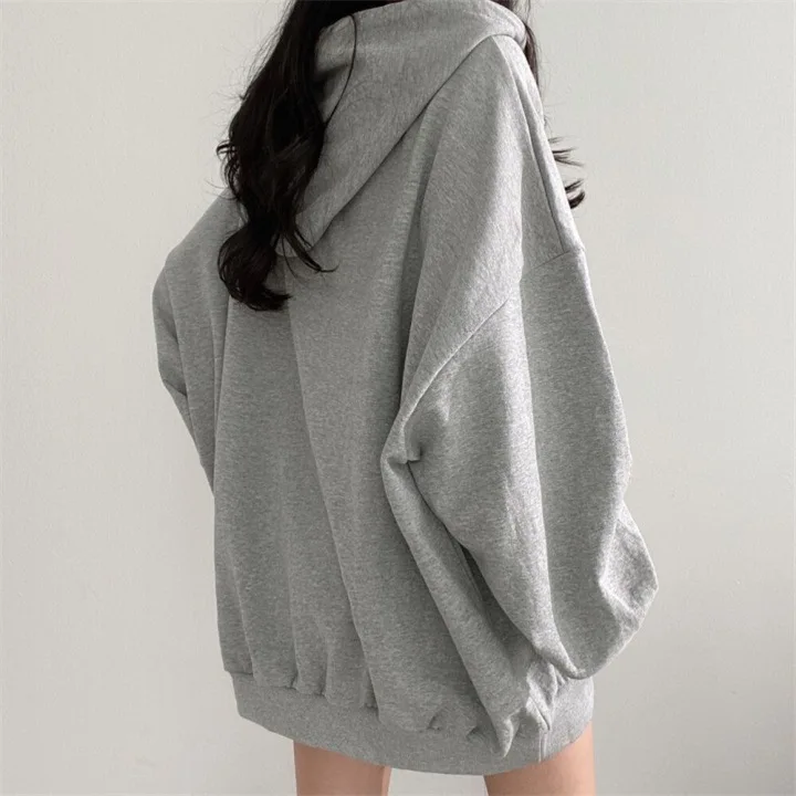 2024 Girl Hip Hop Zip Up Oversized Hoodies Women Harajuku Top Letter Print Sweatshirts Gray Vintage Loose Autumn Tops Grunge