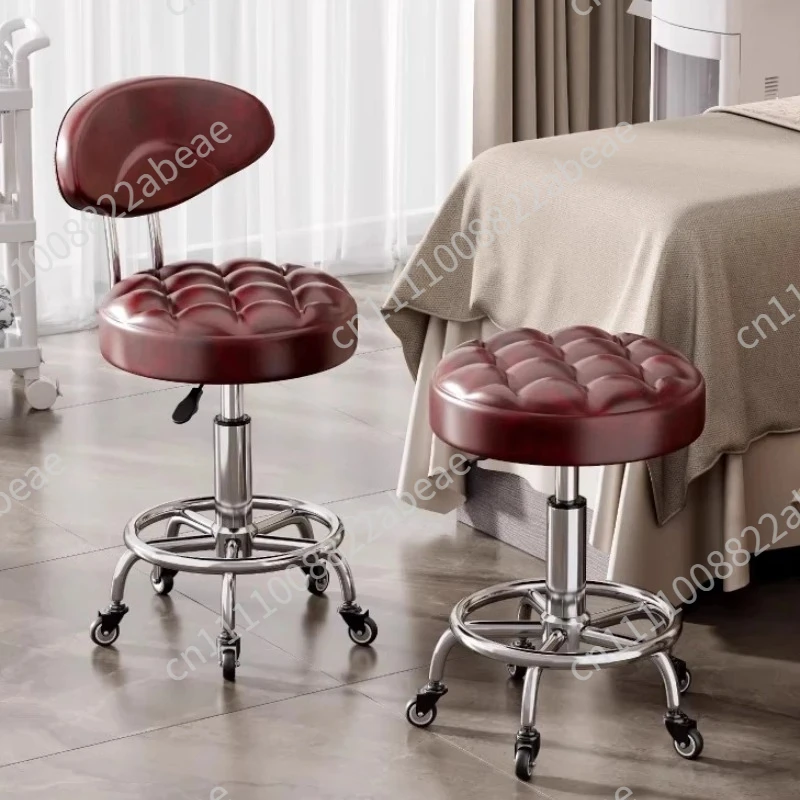 Modern Minimalist Beauty Stool, Adjustable Mobile Hairdressing Chair, Comfortable Cushioned Backrest Seat, Salon Barber Stool