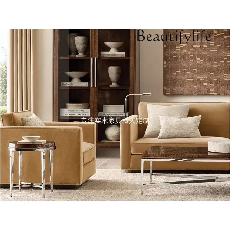 

M Country Solid Wood Glass Double Door Study Bookcase Storage Cabinet Hotel Villa Model Room Can Be Customized