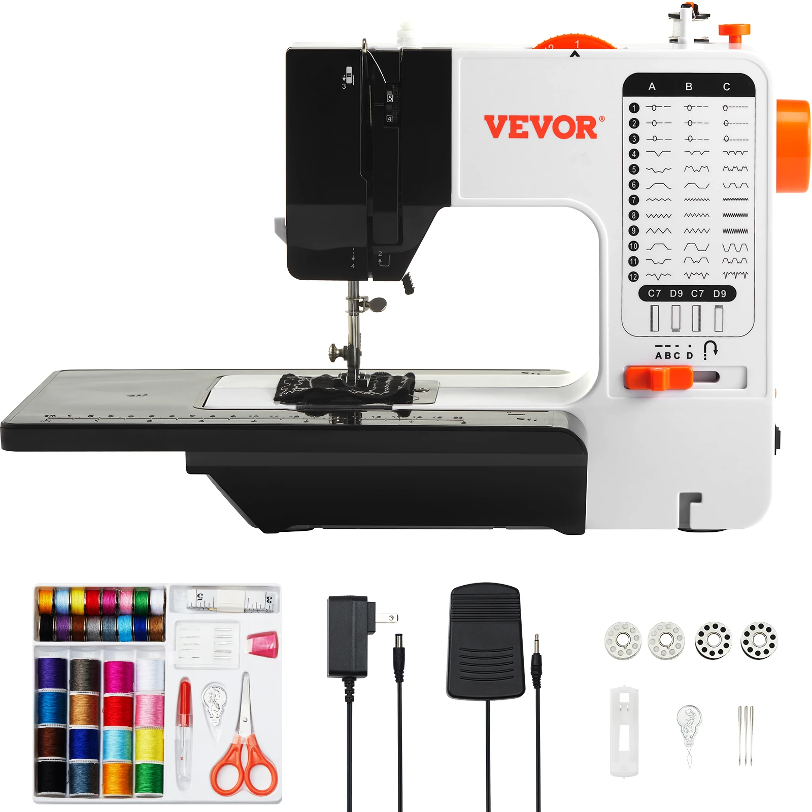 VEVOR Sewing Machine Portable Dual Speed Home DIY 38 Built-in Stitches&Reverse Sewing Pedal Extension Table 42pcs Accessories