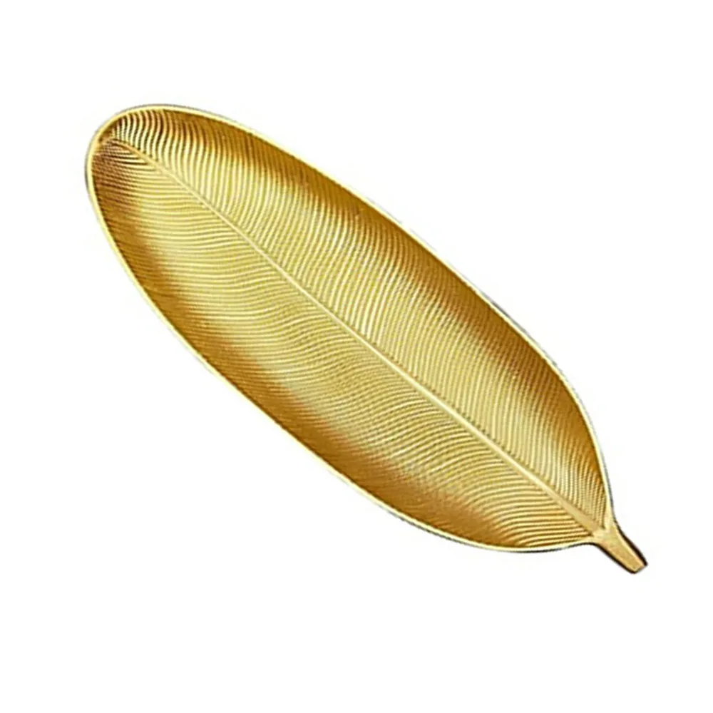 Wood Fruit Serving Plate Gold Leaf Smooth Decorative Platter Unique Artistic Outline Metal Gold Accent Dessert Plate