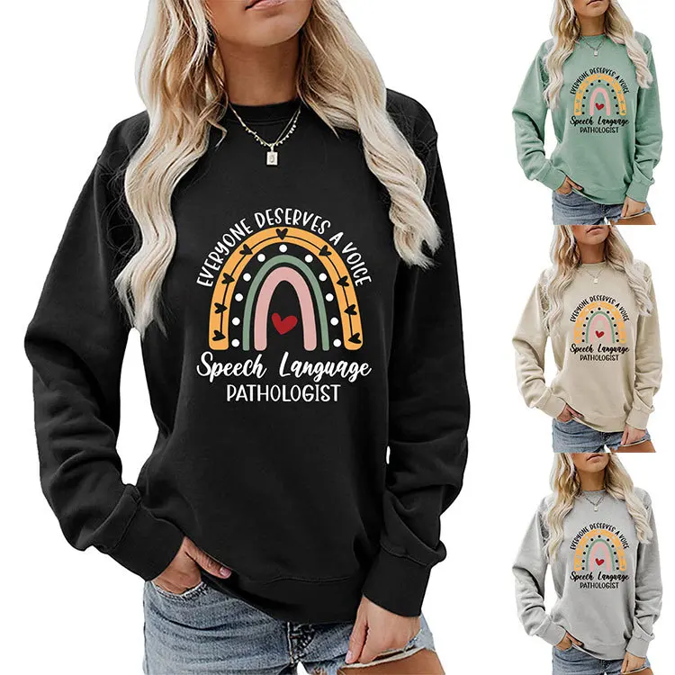 

New autumn and winter crewneck hoodie EVERYONE DESERVES A VOICE print loose long-sleeved casual top