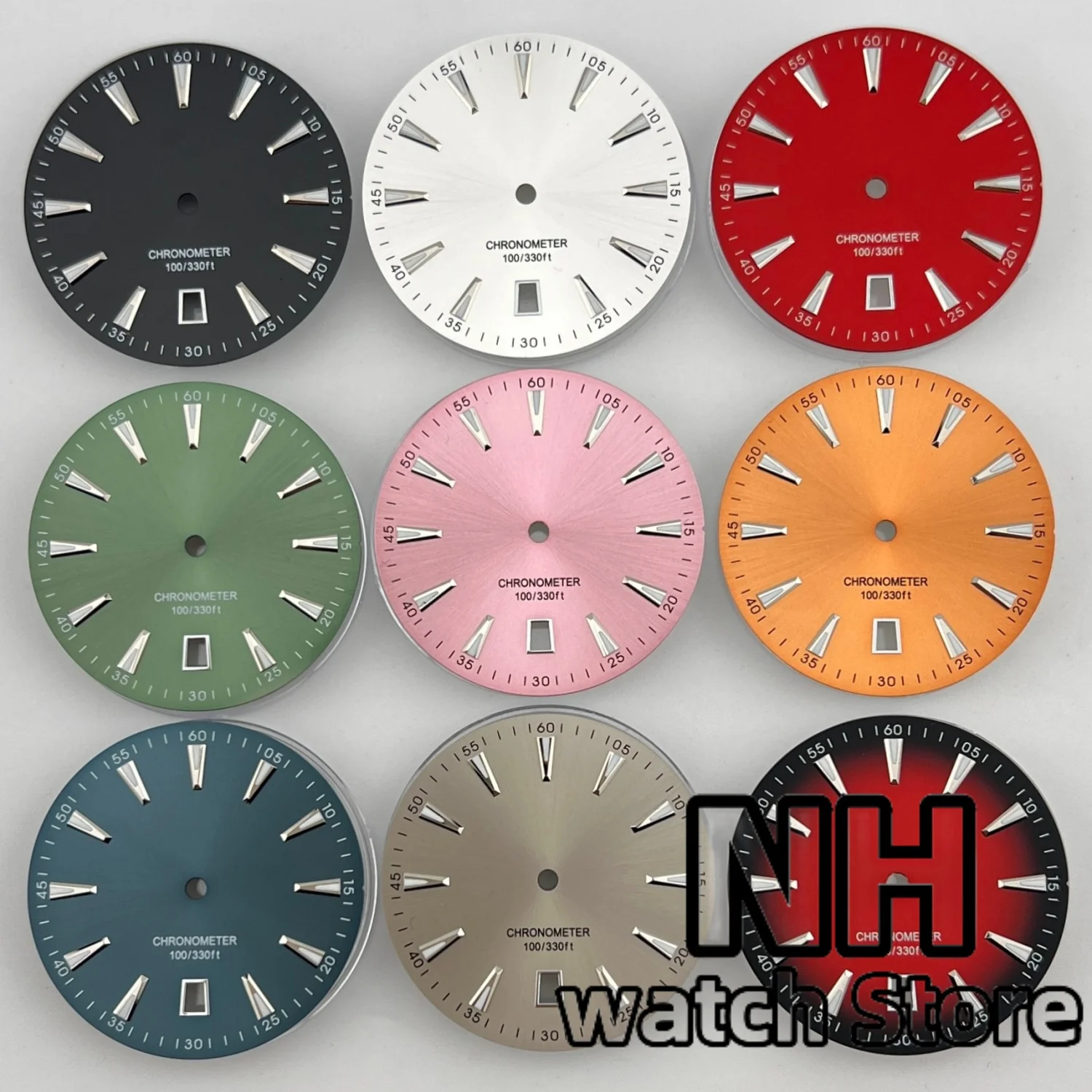 NH 33mm التدرج أشعة الشمس العقيمة ووتش الاتصال الهاتفي نافذة التاريخ مضيئة الأخضر عند الساعة 6 تناسب NH35 6 الساعة تاريخ الحركة