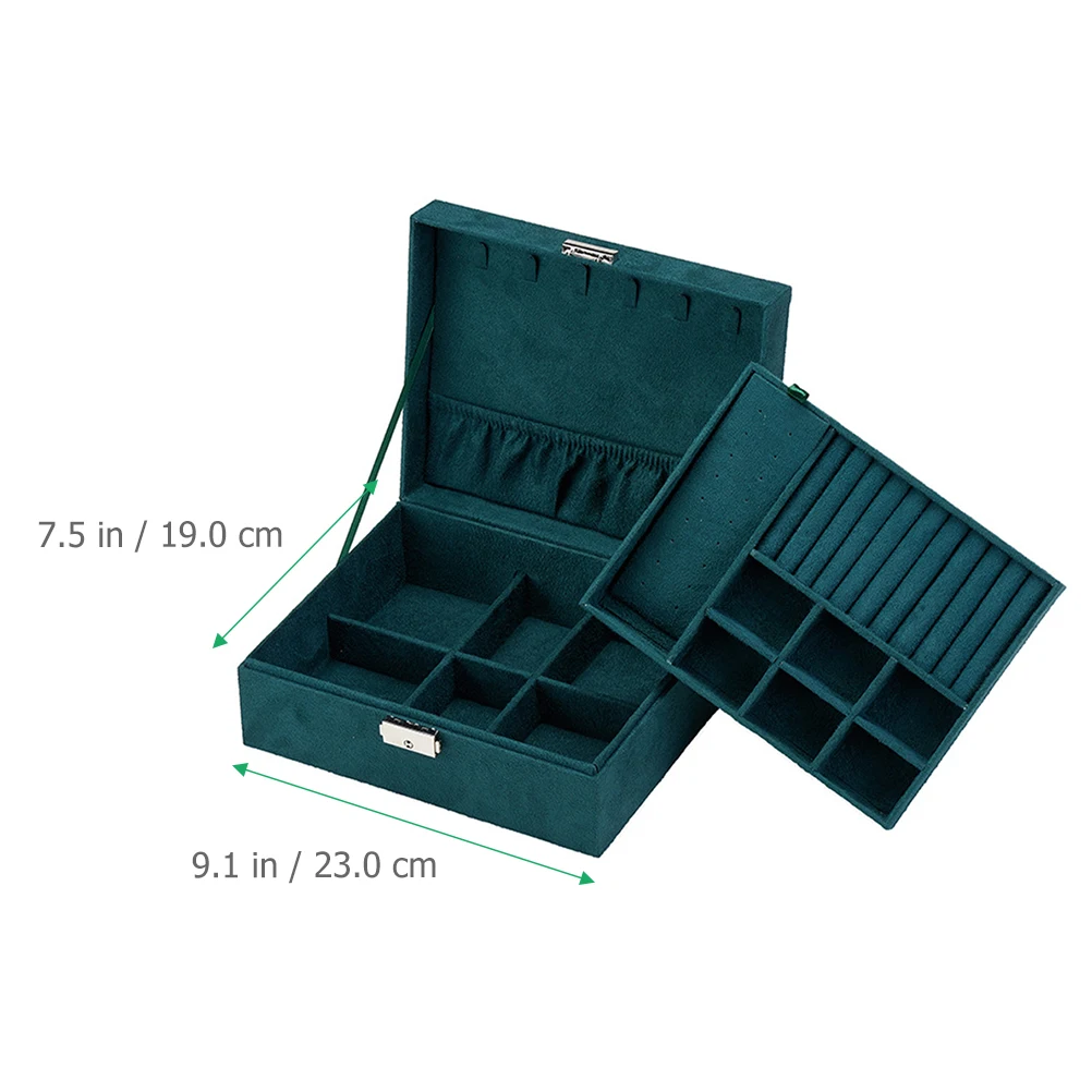 

Elegant 2 Layer Jewelry Storage Box Organizer Green Lightweight Portable Travel Case for Earrings Necklaces Rings Women Gift