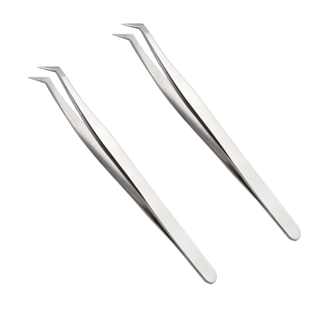 

2Pcs Eyelash Tweezers Stainless Steel Grafting Tools Lightweight Precision Salon Accessories Long Lasting Use For Makeup