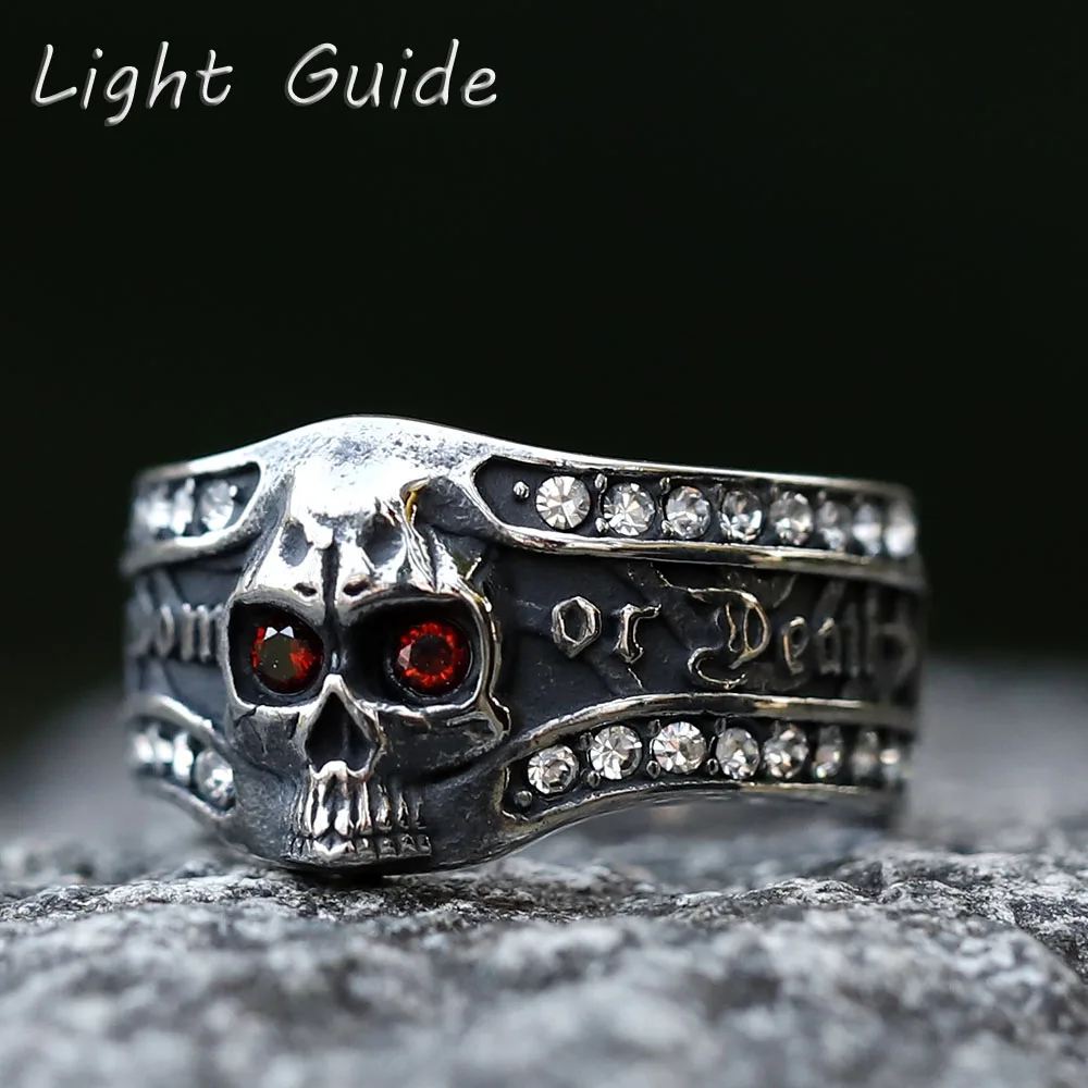 2022 NEW Men\'s 316L stainless steel ring Red eyes skull Ring For Men fashion with White zircon Halloween Jewelry free shipping