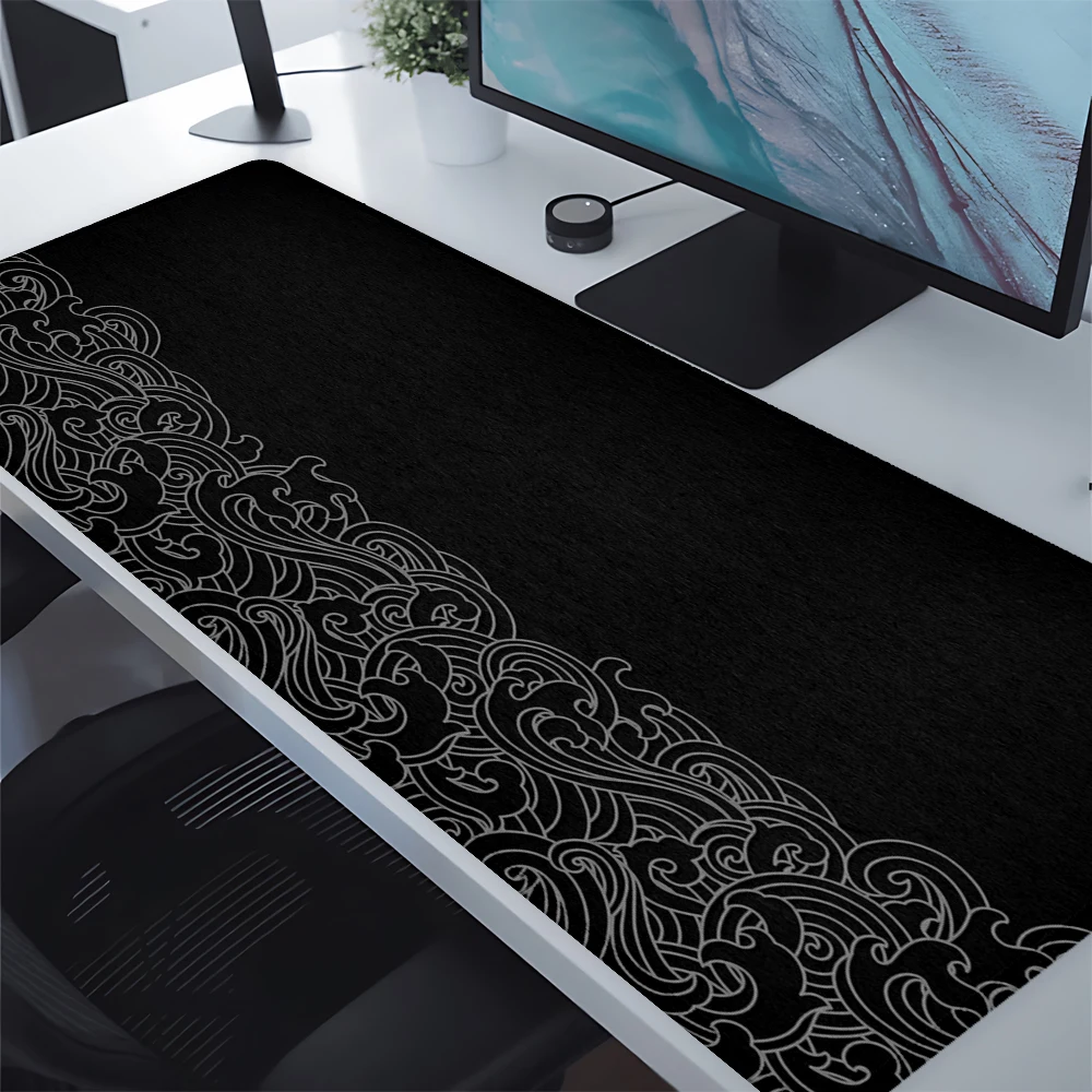 Tappetino per mouse nero minimalista Design artistico Accessori da scrivania di grandi dimensioni Tappetino da scrivania Base in gomma con bordo cucito Tappetino per mouse antiscivolo