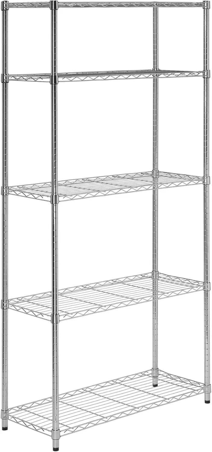

5-Tier Heavy Duty Adjustable Shelves, Metal Storage Rack with 200-lb Shelf Capacity, Chrome, 14" W x 36" L x 72" H